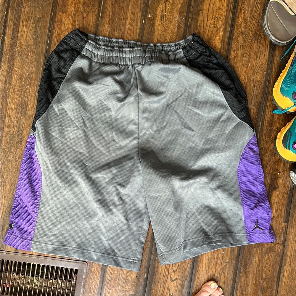 Jordan Gray and Purple Athletic Shorts with Elastic Waistband